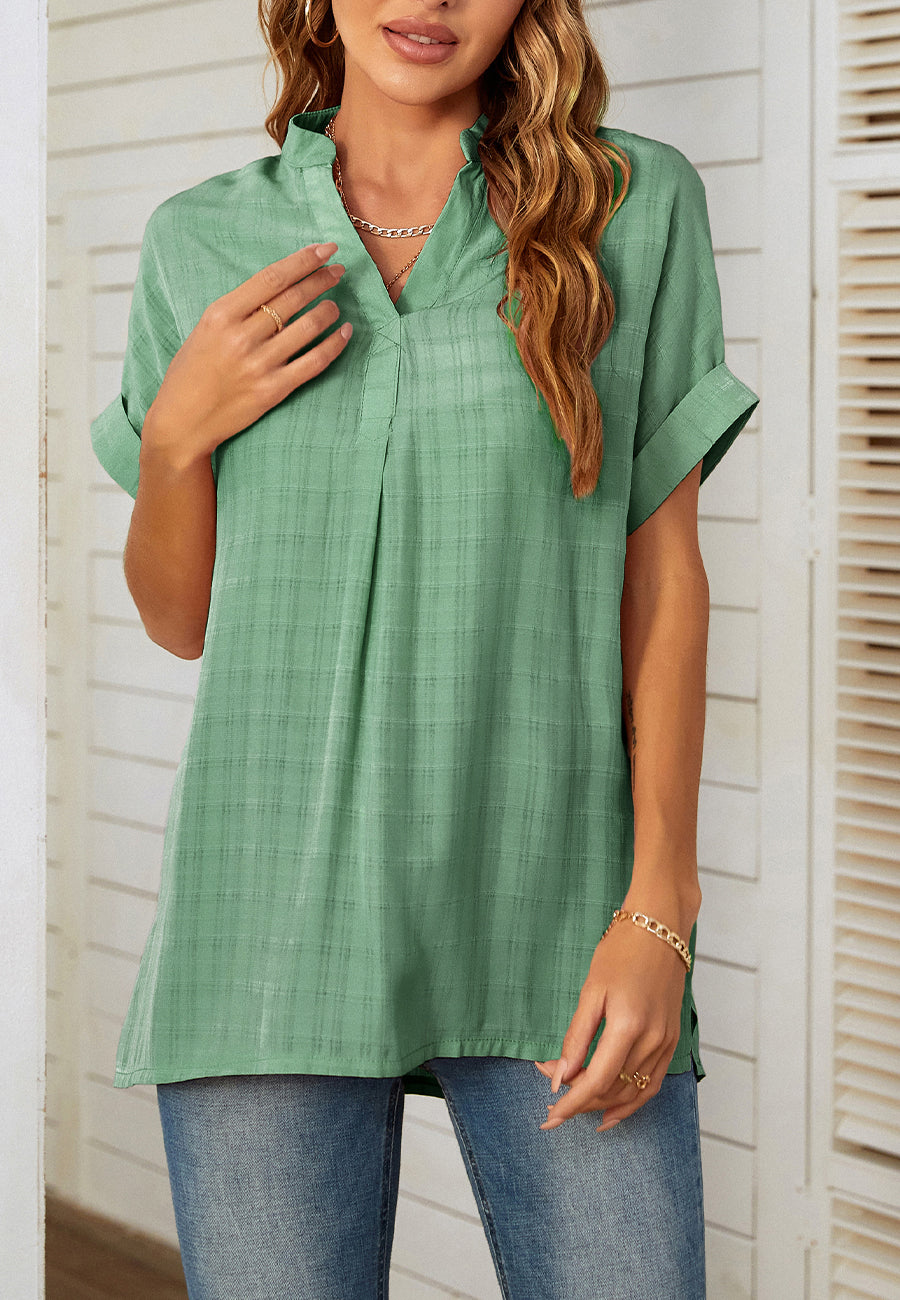 Plaid Pattern Pleated Back Blouse