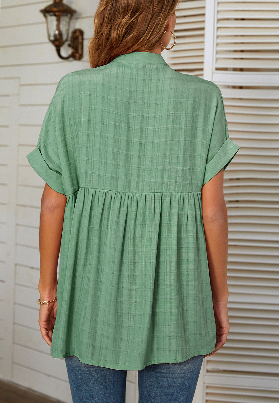 Plaid Pattern Pleated Back Blouse