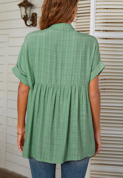 Plaid Pattern Pleated Back Blouse