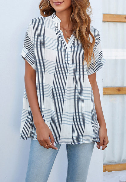 Plaid Pattern Pleated Back Blouse