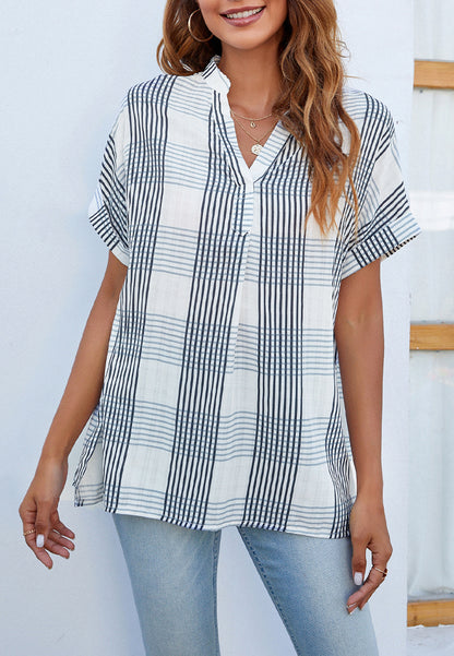 Plaid Pattern Pleated Back Blouse