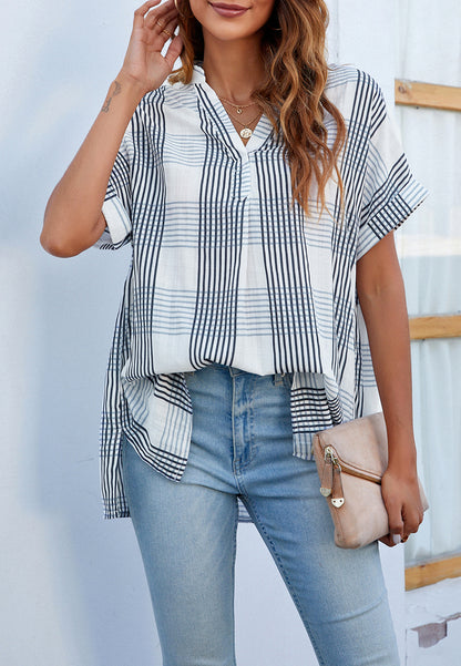 Plaid Pattern Pleated Back Blouse