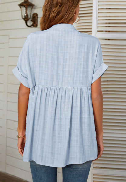 Plaid Pattern Pleated Back Blouse