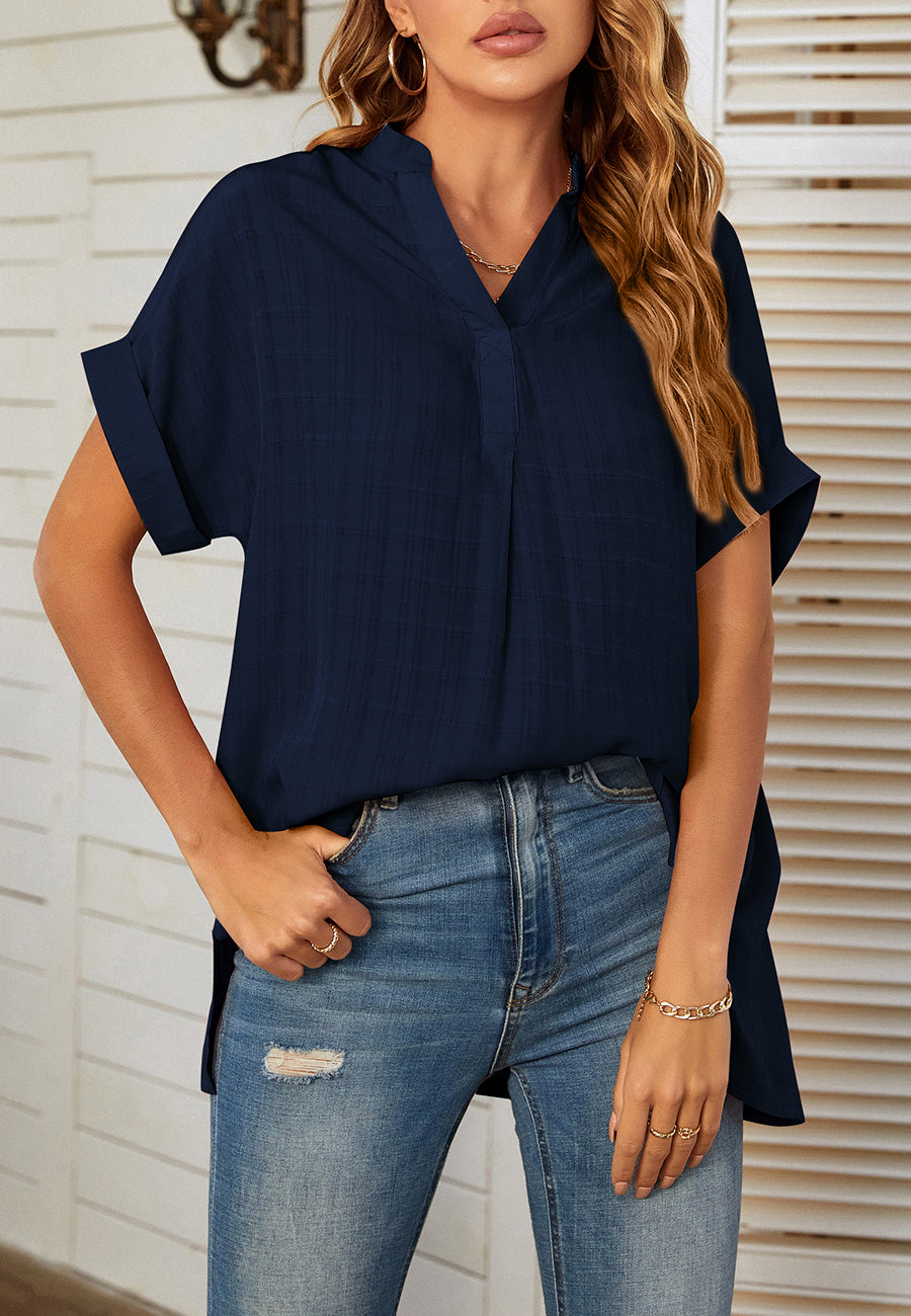 Plaid Pattern Pleated Back Blouse