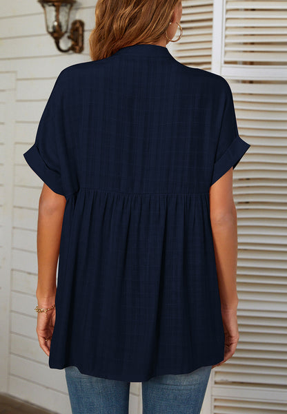 Plaid Pattern Pleated Back Blouse