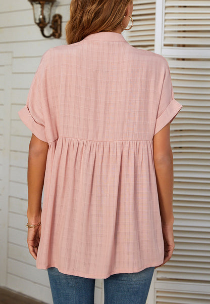 Plaid Pattern Pleated Back Blouse