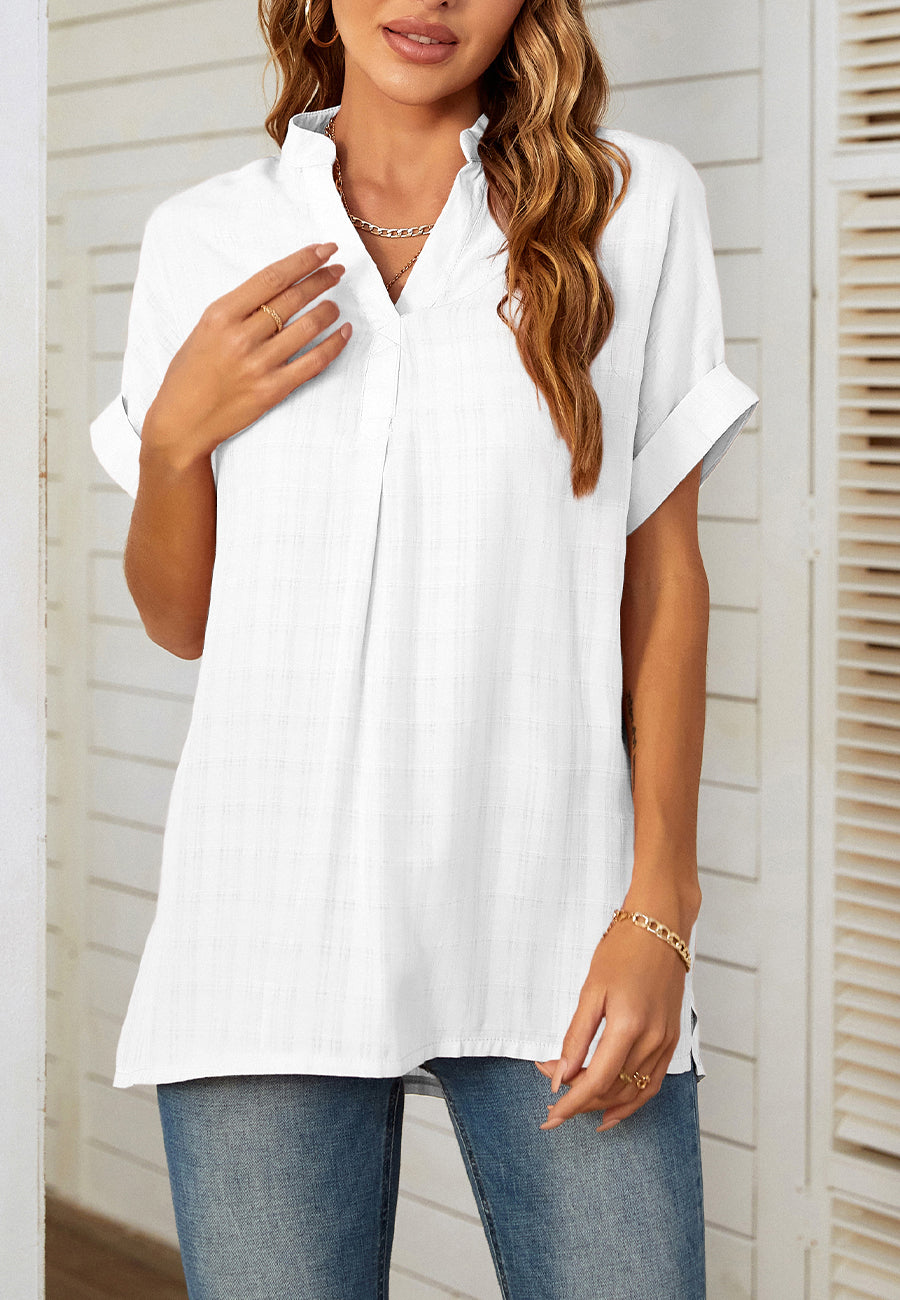 Plaid Pattern Pleated Back Blouse