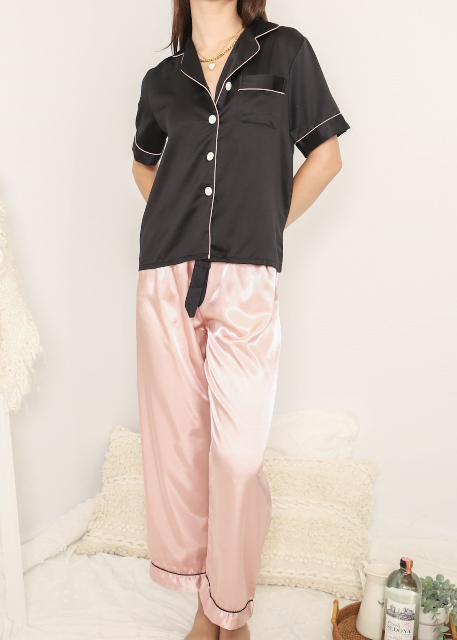 Black and Pink Loungewear 4 Piece Set