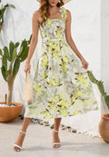 Shirred Tie-Shoulder Midi Dress