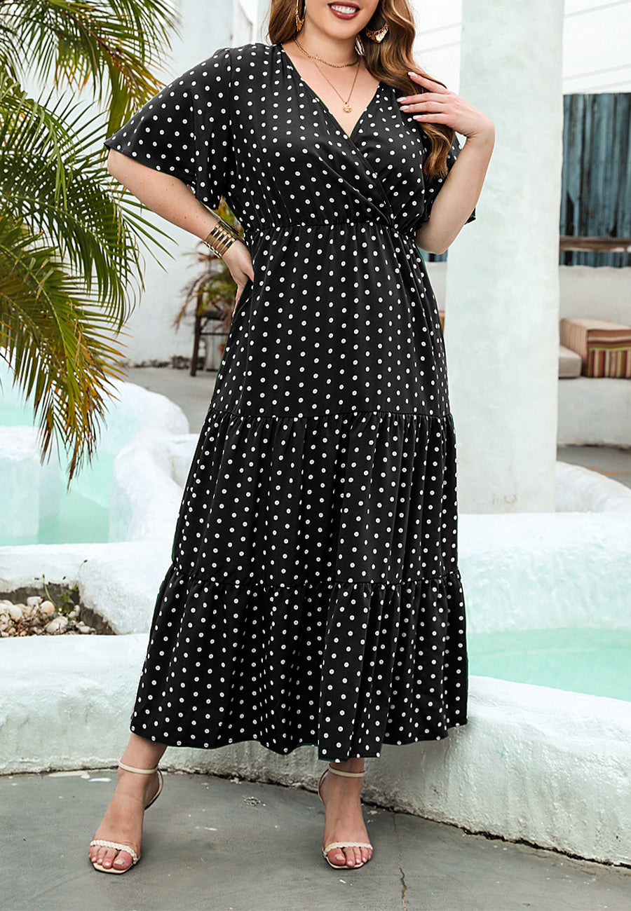 blue dress for baby girl Black Polka Dot Midi Dress Sleeveless Ruffle with Scarf main image 0