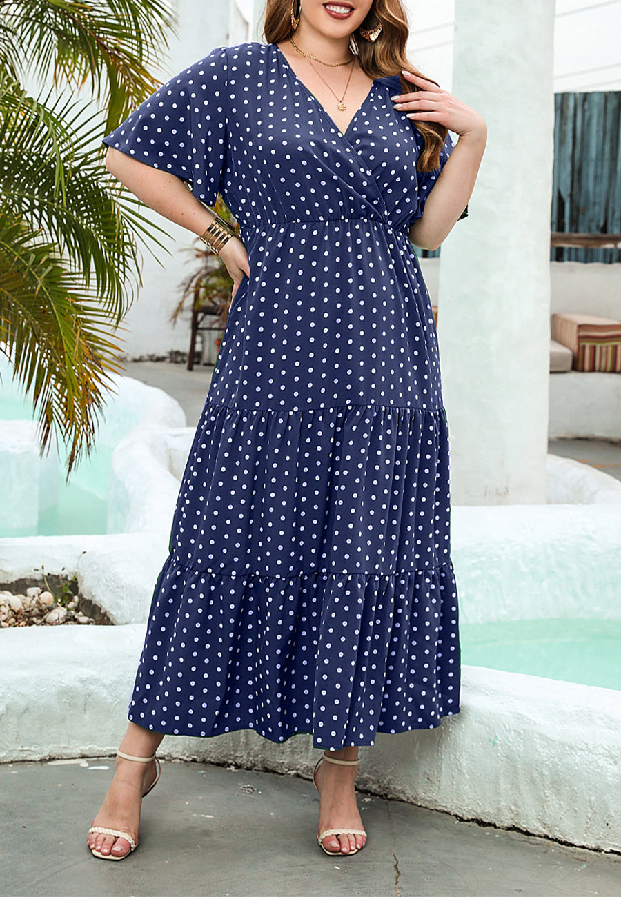 Plus Size Polka Dot Print Tiered Maxi Dress Above Ankle Length Anna-Kaci Plus Size Polka Dot Print Tiered Maxi Dress Above Ankle Length Anna-Kaci