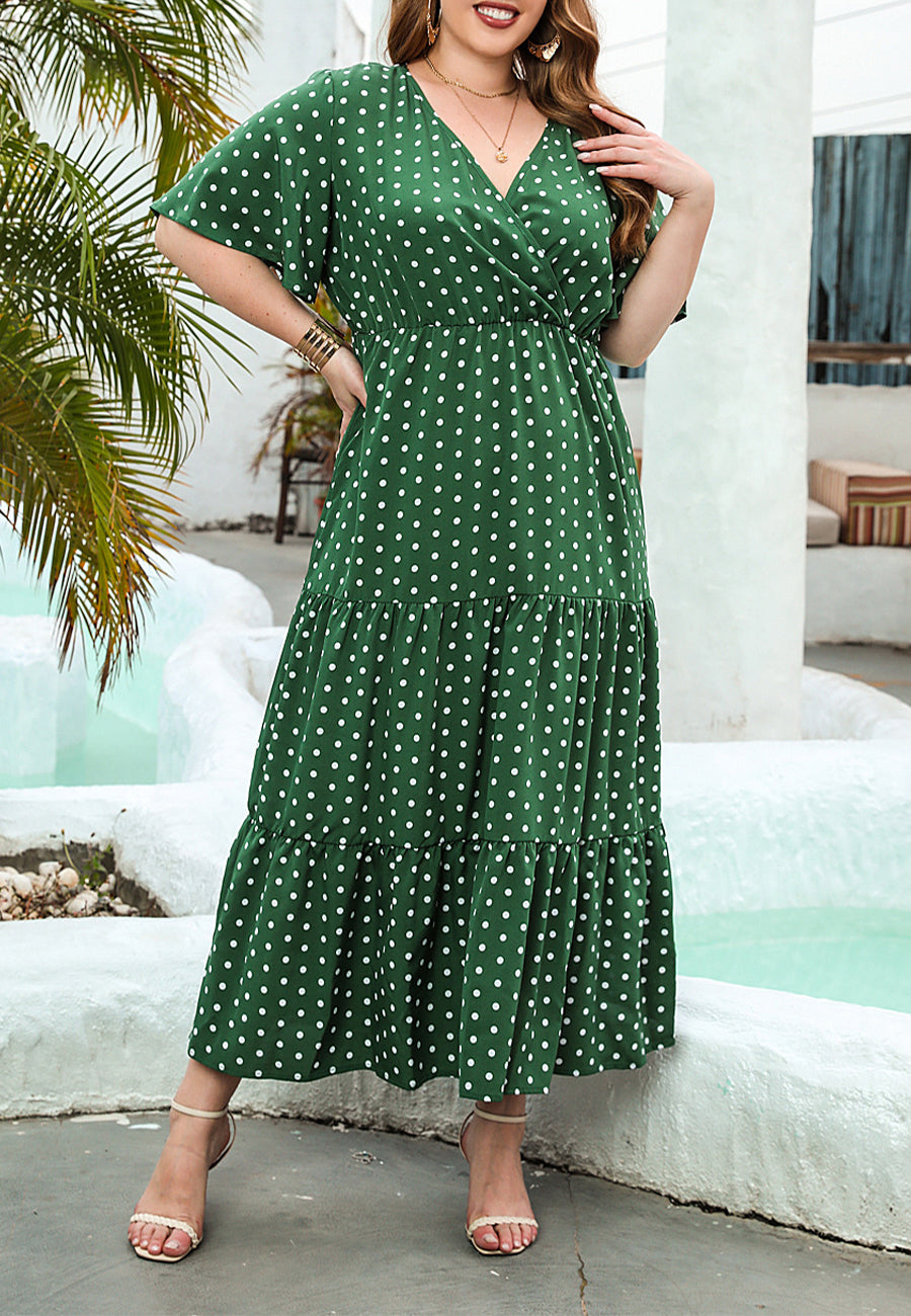 Plus Size Polka Dot Tiered Dress