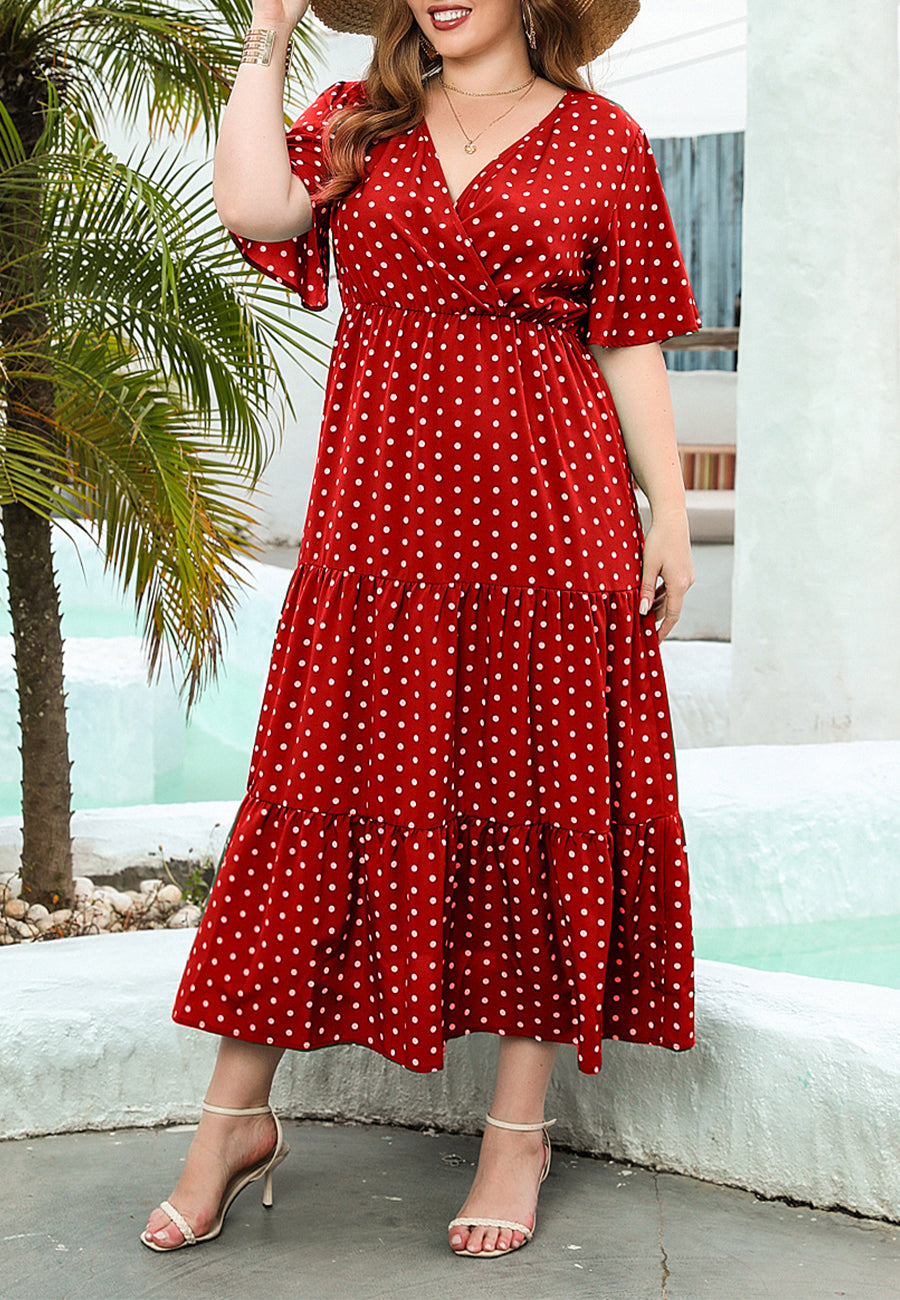 Plus Size Polka Dot Print Tiered Maxi Dress Above Ankle Length – Anna-Kaci