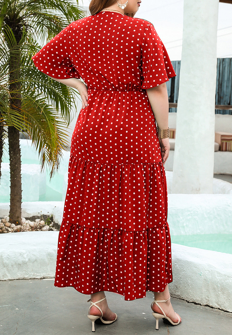red polka dot maxi dress Plus Size Polka Dot Print Tiered Maxi Dress Above Ankle Length – Anna-Kaci