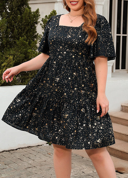 Vestido con escote cuadrado y estampado de galaxia en talla grande