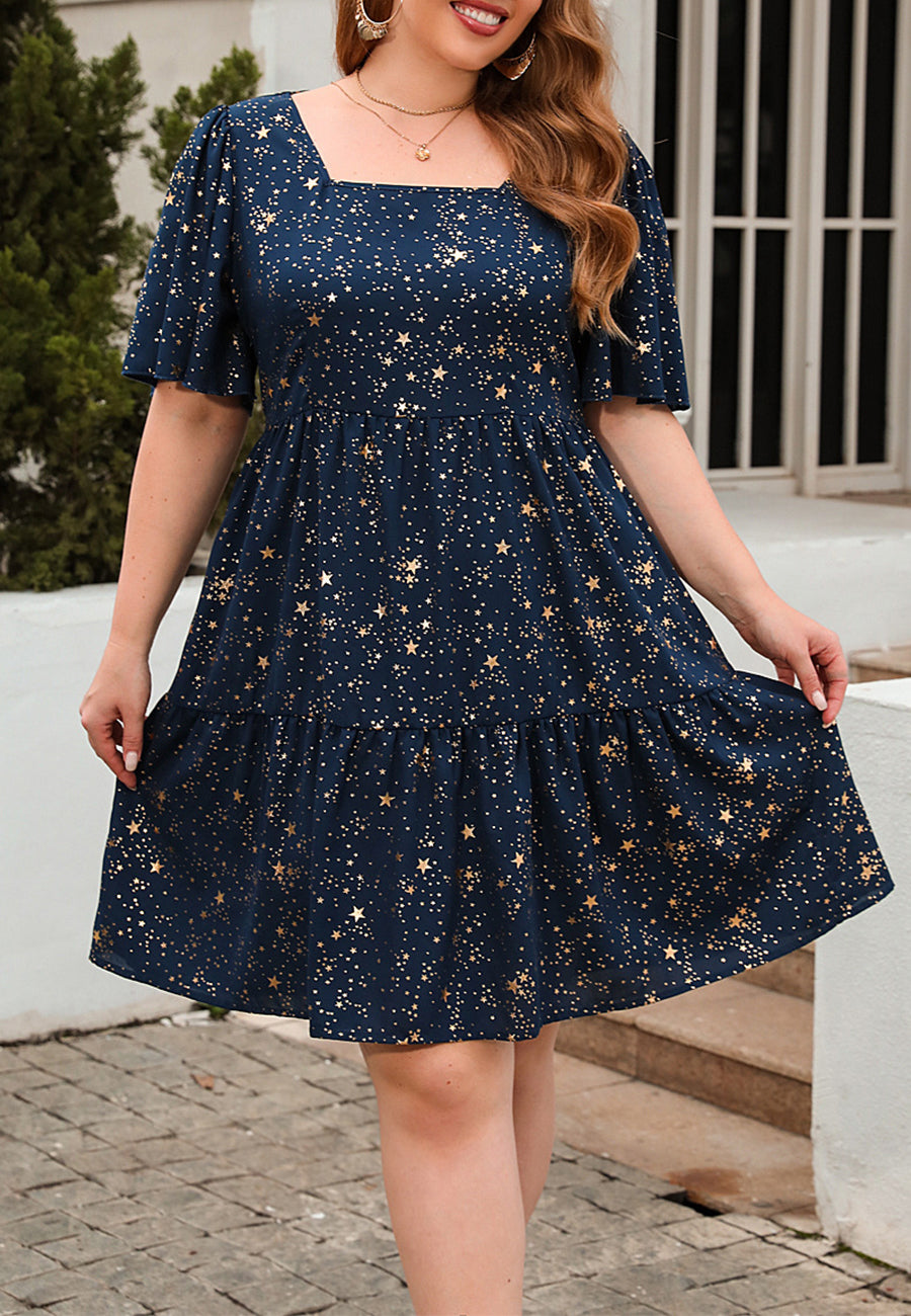 Vestido con escote cuadrado y estampado de galaxia en talla grande