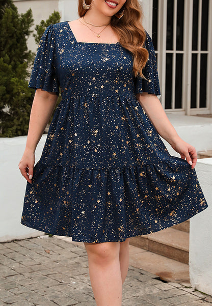 Vestido con escote cuadrado y estampado de galaxia en talla grande