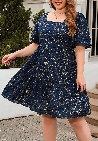 Vestido con escote cuadrado y estampado de galaxia en talla grande