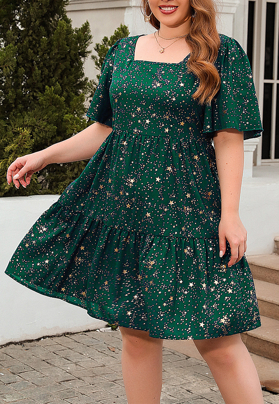 Vestido con escote cuadrado y estampado de galaxia en talla grande