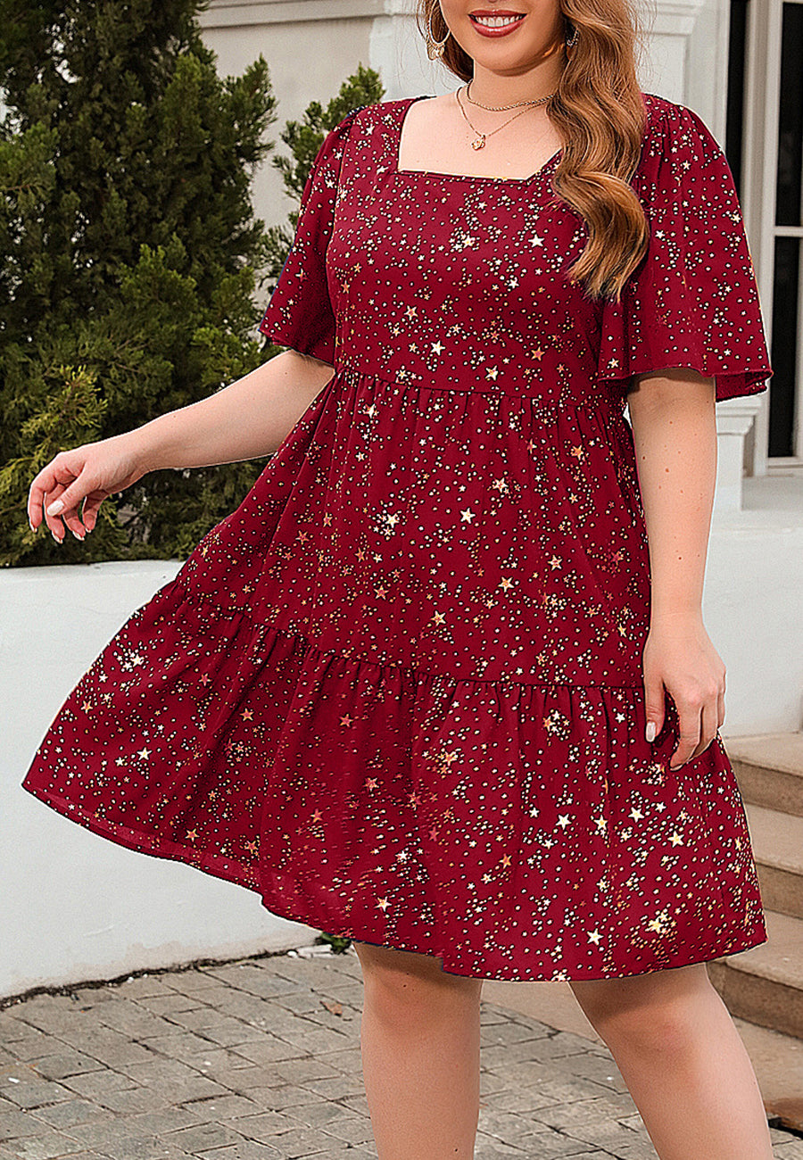 Vestido con escote cuadrado y estampado de galaxia en talla grande