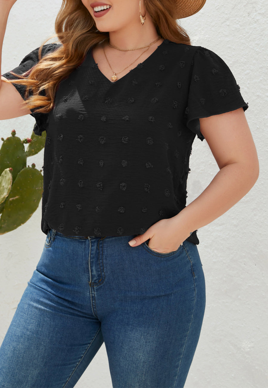 Plus Size V Neck Swiss Dot Top