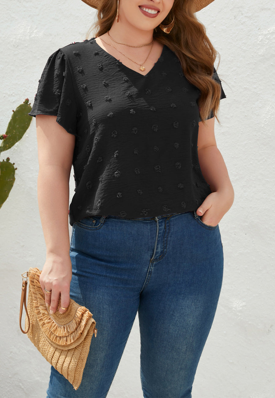 Plus Size V Neck Swiss Dot Top