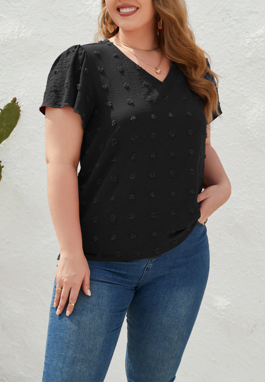 Blusa de lunares suizos con cuello en V y talla grande