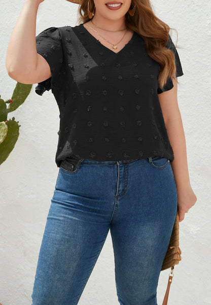 Blusa de lunares suizos con cuello en V y talla grande