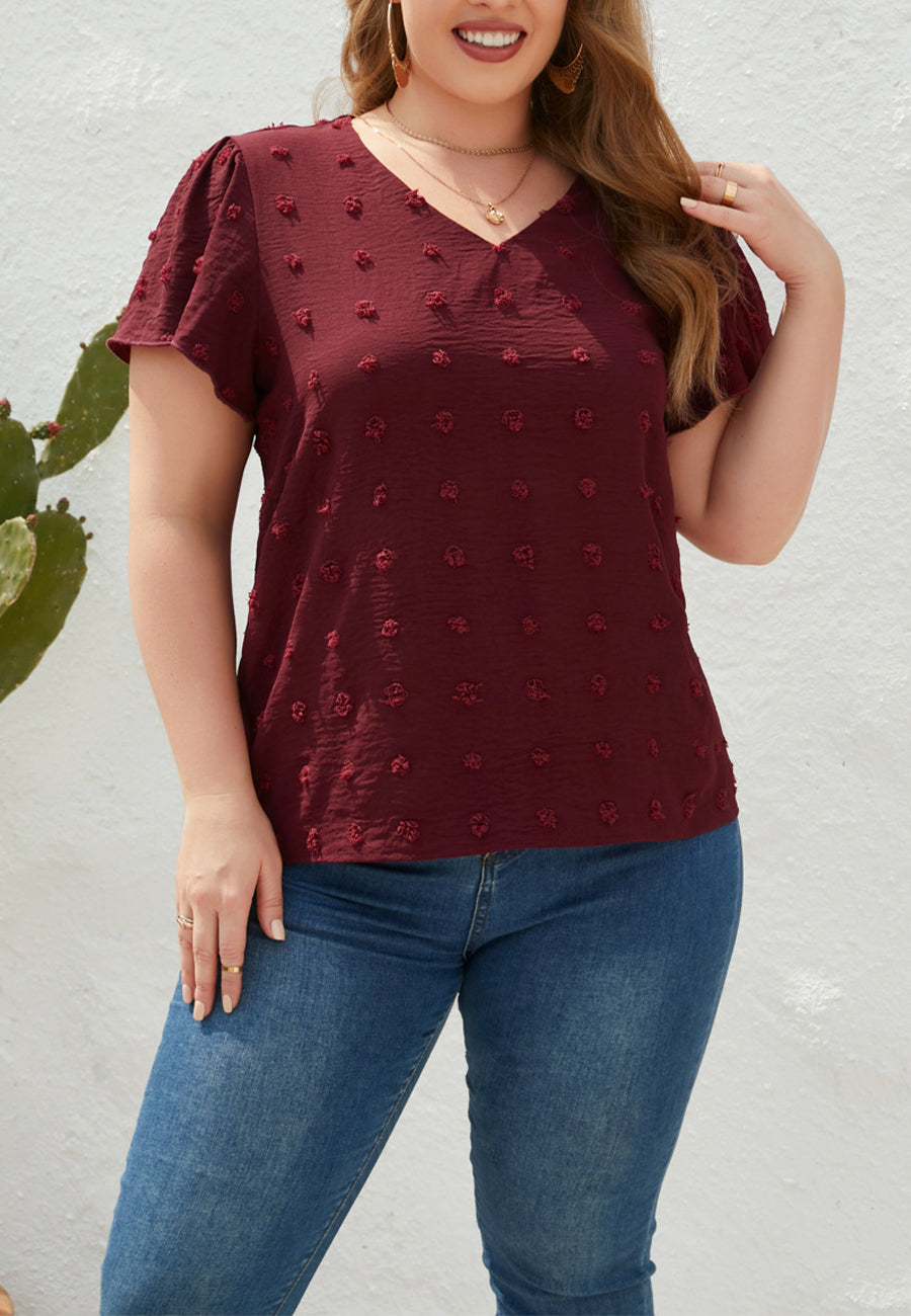Plus Size V Neck Swiss Dot Top