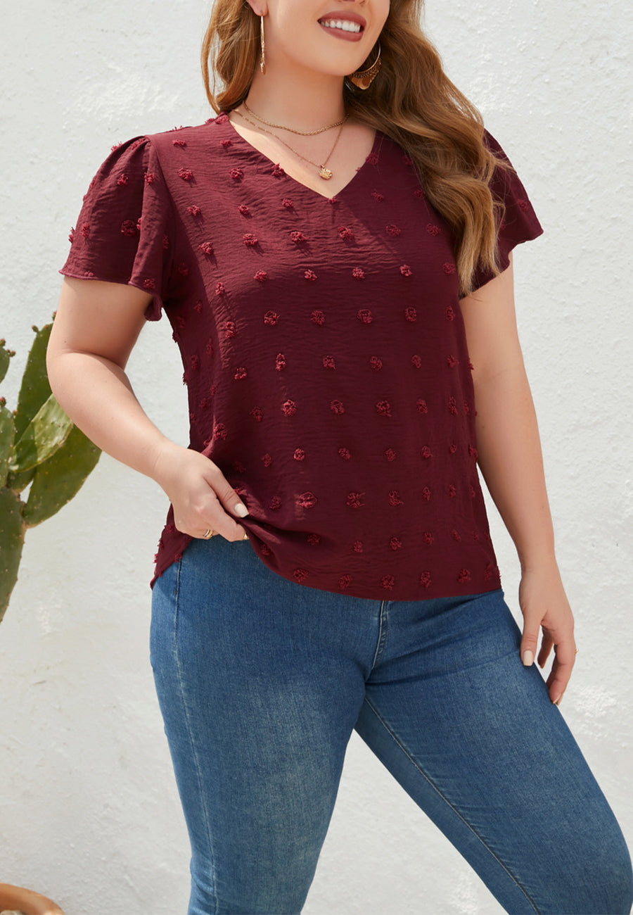 Plus Size V Neck Swiss Dot Top