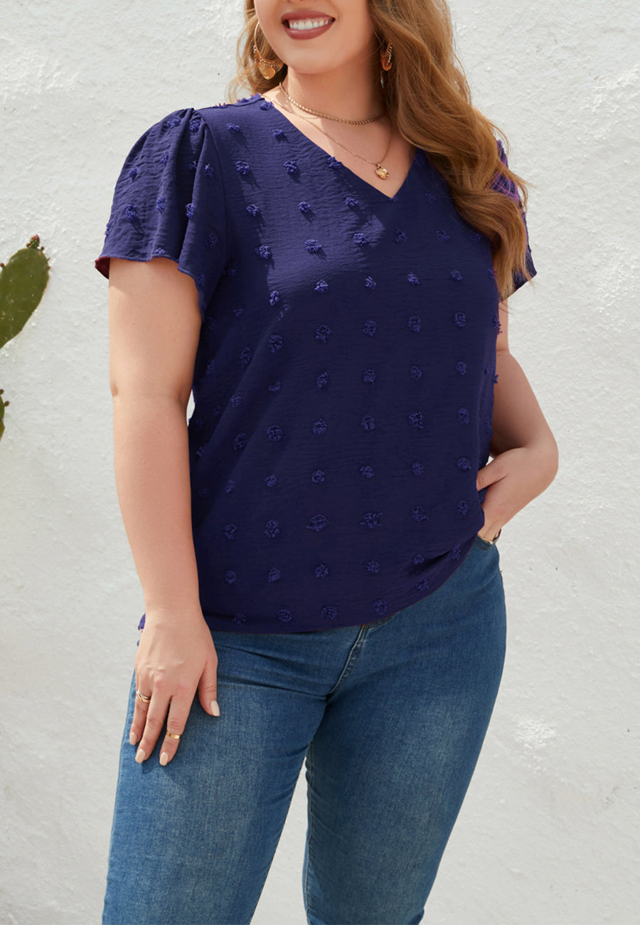 Blusa de lunares suizos con cuello en V y talla grande