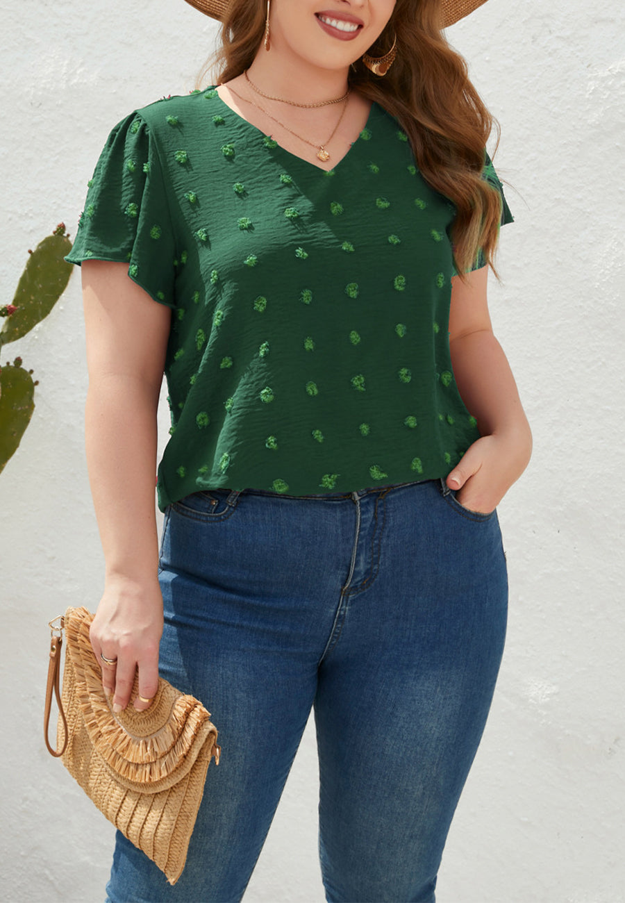 Plus Size V Neck Swiss Dot Top