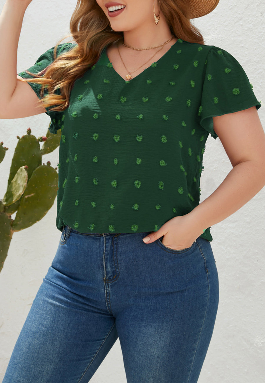 Blusa de lunares suizos con cuello en V y talla grande