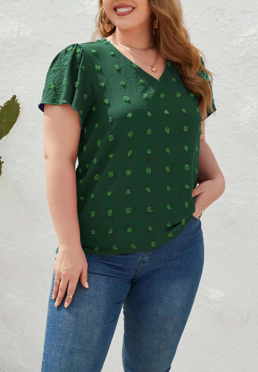 Blusa de lunares suizos con cuello en V y talla grande