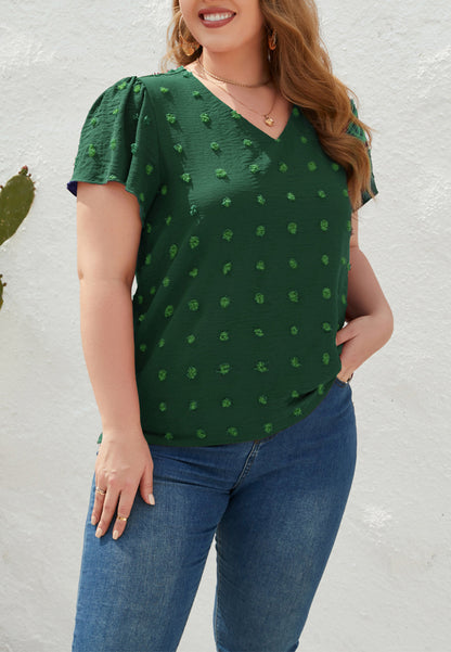 Blusa de lunares suizos con cuello en V y talla grande