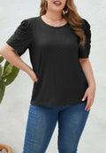 Plus Size Ruched Sleeve Eyelet Shirt