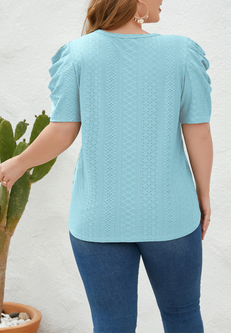 Plus Size Ruched Sleeve Eyelet Shirt