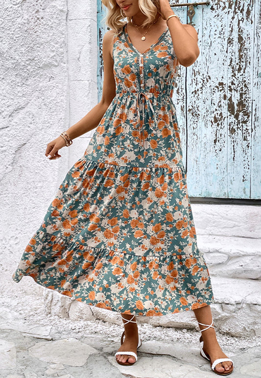 Vintage Floral Tiered Maxi Dress