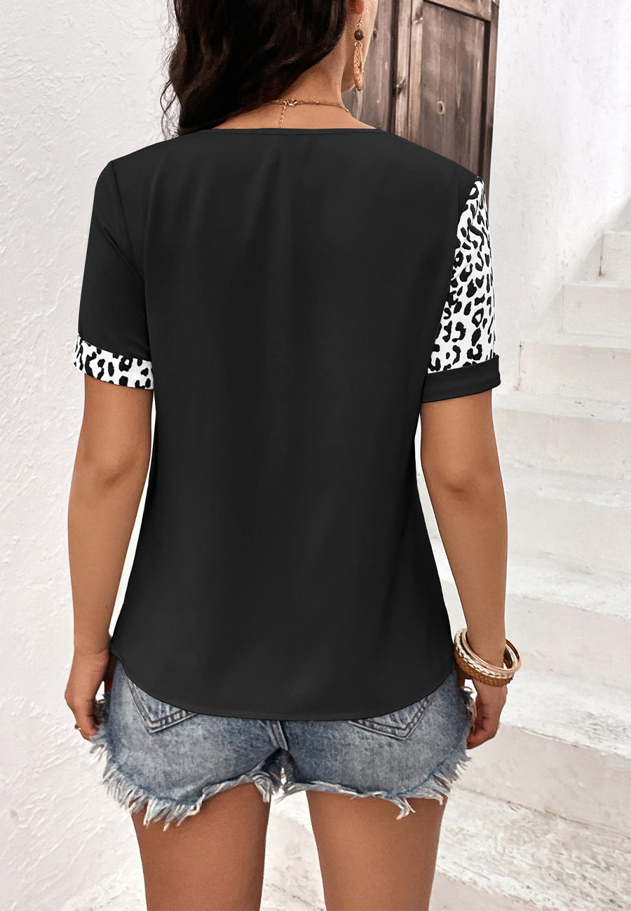 Contrast Color Block Leopard Shirt