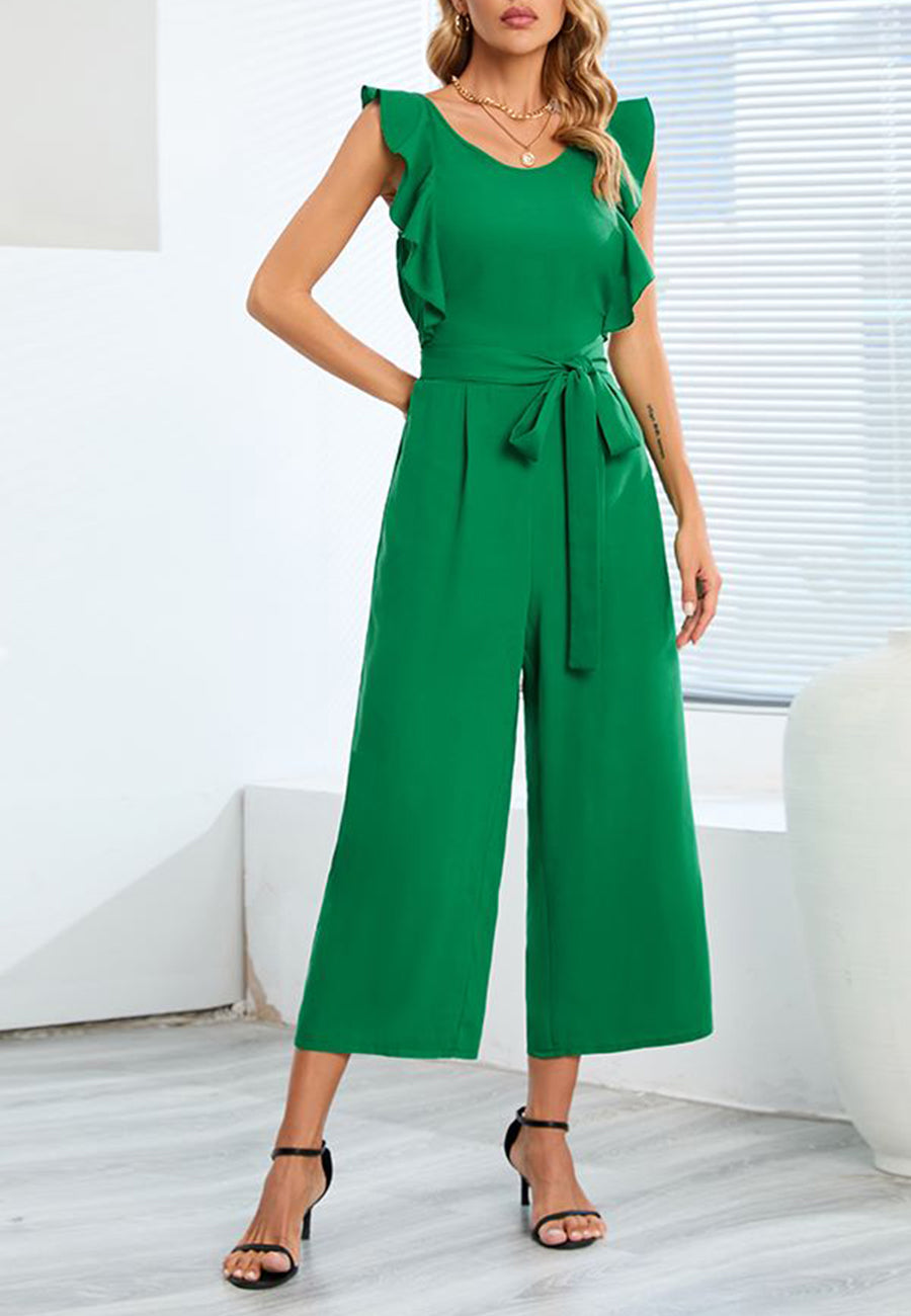 Ruffle Shoulder Cropped Jumpsuit