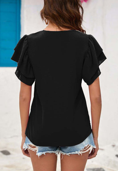 V Neck Ruffle Detail Blouse