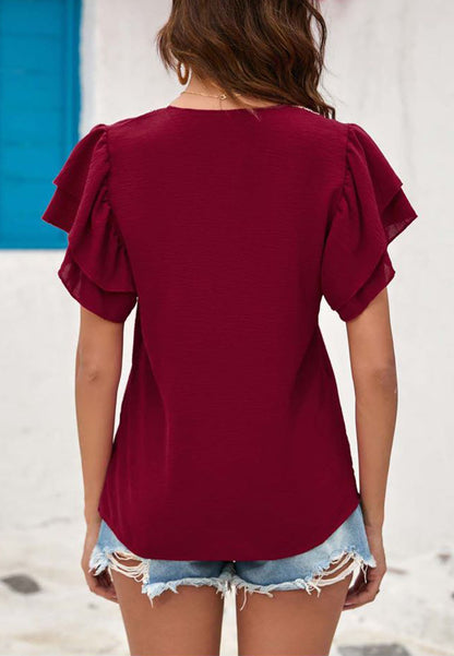 V Neck Ruffle Detail Blouse