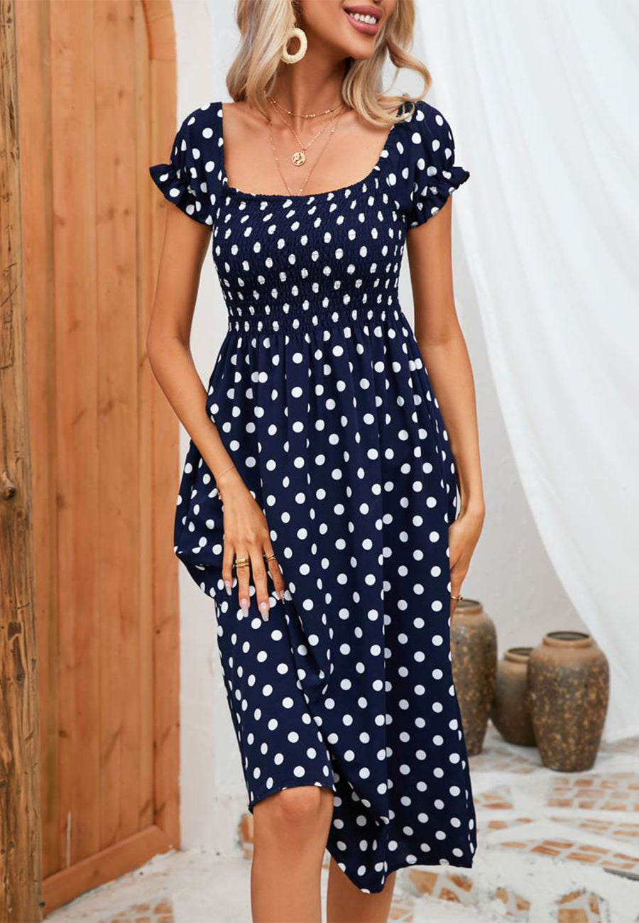Vestido de verano estampado con hombros descubiertos