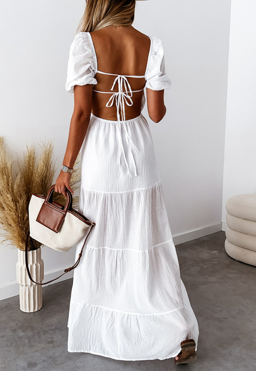 Vestido largo con doble lazo en la espalda