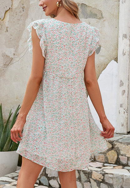Tiered Ruffle Sleeve Floral Swing Dress