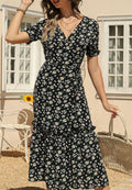 Vestido midi con escote en V y estampado de margaritas