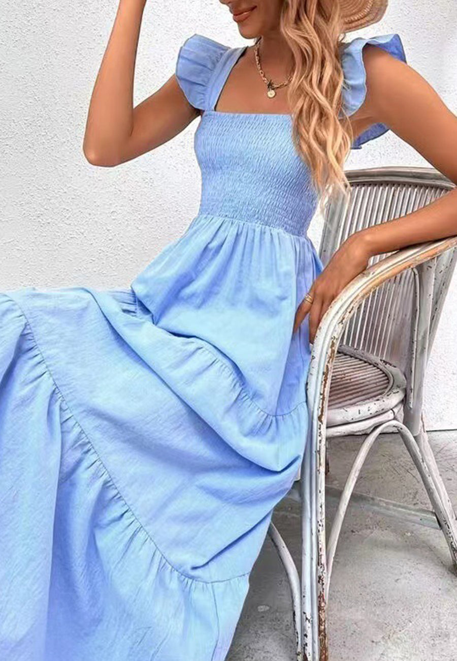 Shirred maxi dress with straps new arrivals