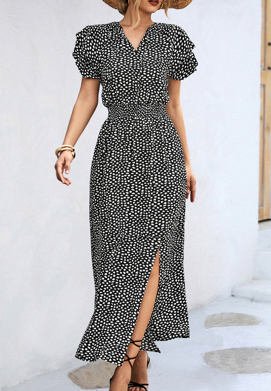 Vestido de guepardo con mangas con volantes en capas