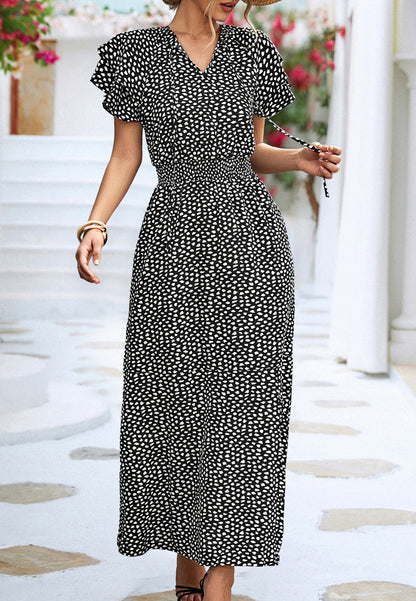 Vestido de guepardo con mangas con volantes en capas