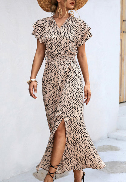 Vestido de guepardo con mangas con volantes en capas